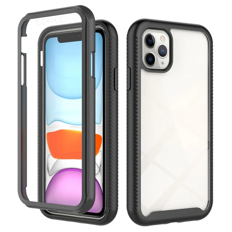 Full-Coverage Protection Case with PET Screen Protector for iPhone 12 Pro Max PC+TPU Hybrid Cover - Black