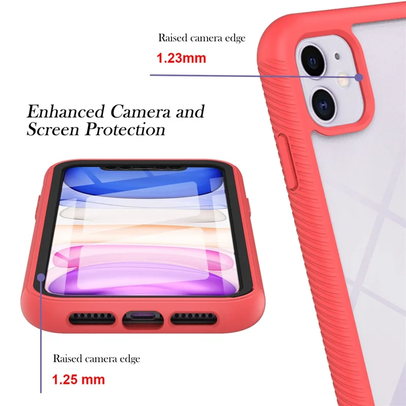 For iPhone 11 6.1 inch Phone Case 3-in-1 Anti-Drop Full Protection PC+TPU Protective Cover with PET Screen Protector - Deep Pink / Black Frame