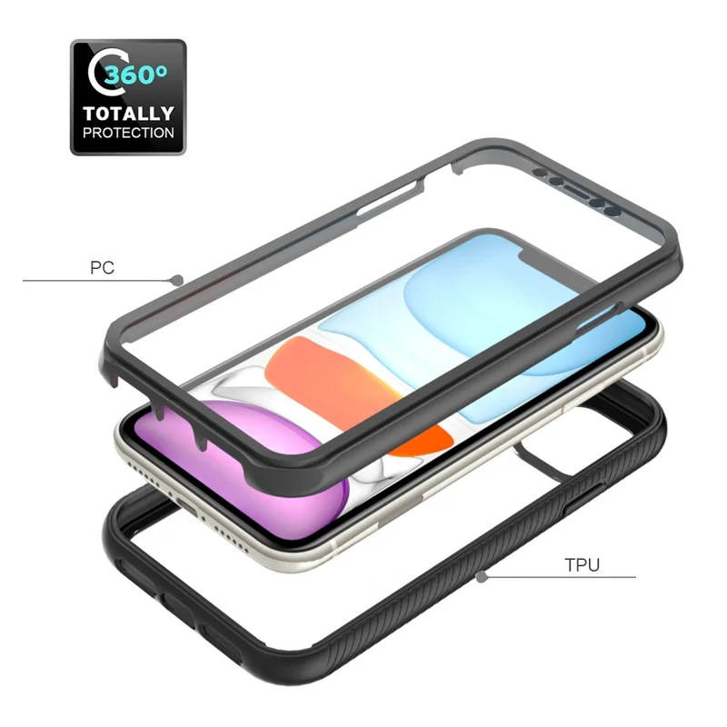 3 in 1 Anti-Drop Full Protection PC + TPU Protective Case with PET Screen Protector for iPhone 11 6.1 inch - Baby Blue / Black Frame