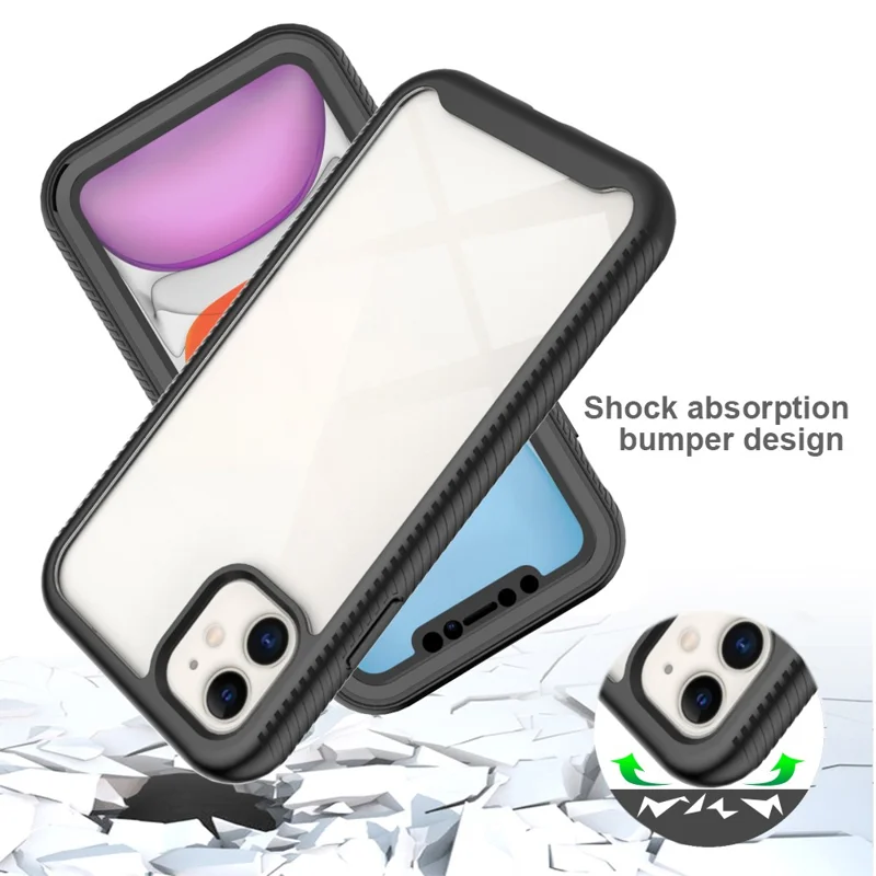 3 in 1 Anti-Drop Full Protection PC + TPU Protective Case with PET Screen Protector for iPhone 11 6.1 inch - Baby Blue / Black Frame