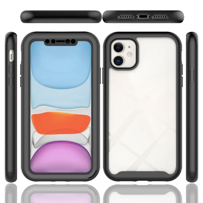 3 in 1 Anti-Drop Full Protection PC + TPU Protective Case with PET Screen Protector for iPhone 11 6.1 inch - Baby Blue / Black Frame