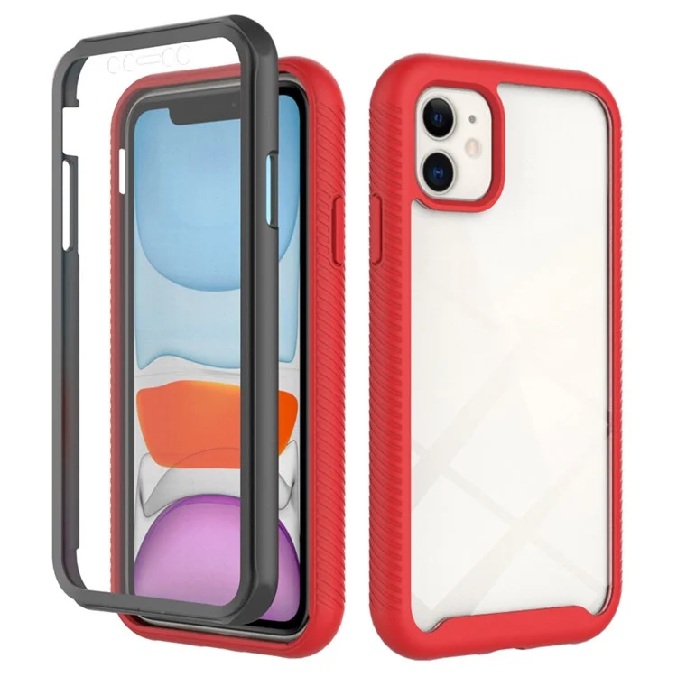 Étui de protection PC + TPU anti-chute 3 en 1 avec protecteur d'écran PET pour iPhone 11 6,1 pouces - Cadre rouge / noir