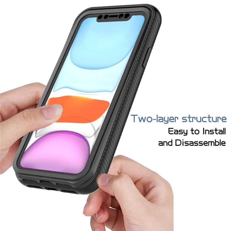 Étui de protection PC + TPU anti-chute 3 en 1 avec protecteur d'écran PET pour iPhone 11 6,1 pouces - Cadre rouge / noir