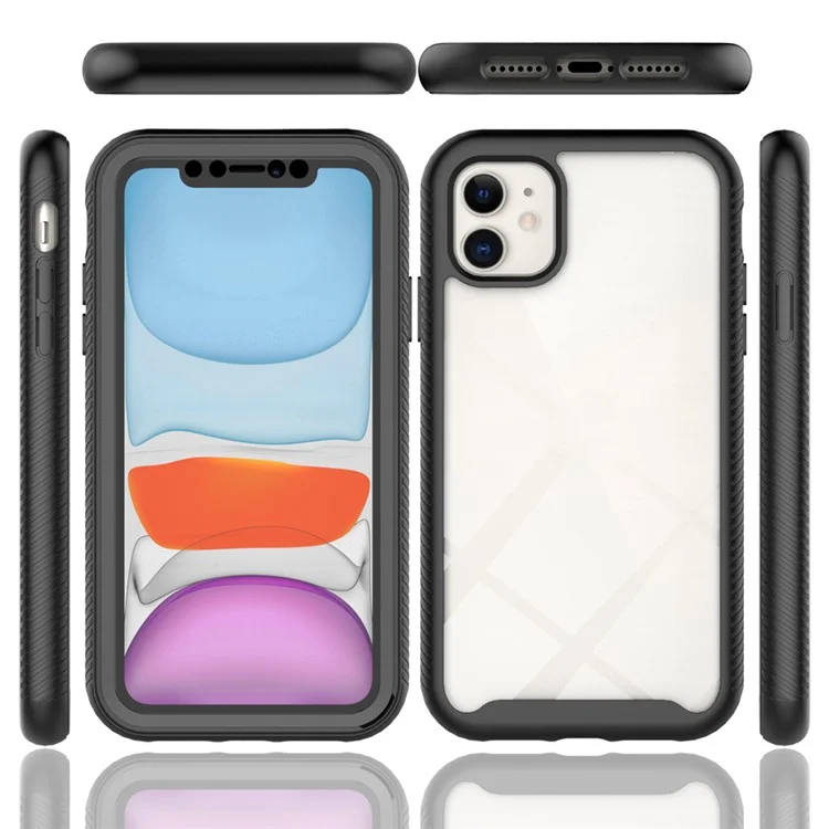 Étui de protection PC + TPU anti-chute 3 en 1 avec protecteur d'écran PET pour iPhone 11 6,1 pouces - Cadre rouge / noir
