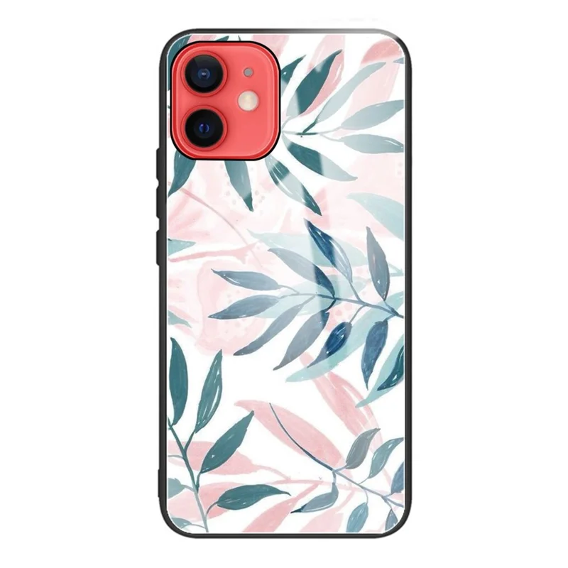 Pattern Printing Tempered Glass + TPU Phone Protective Shell Case for iPhone 11 6.1 inch - Leaves