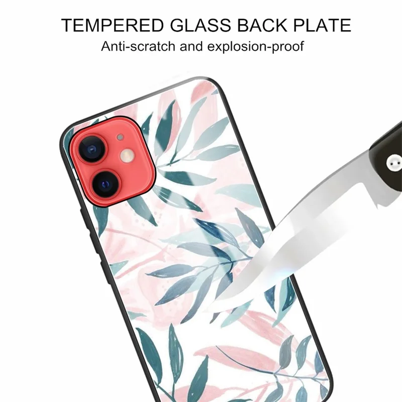 Pattern Printing Tempered Glass + TPU Phone Protective Shell Case for iPhone 11 6.1 inch - Leaves