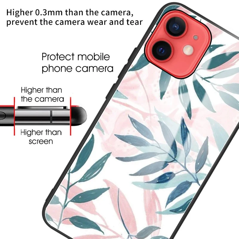 Pattern Printing Tempered Glass + TPU Phone Protective Shell Case for iPhone 11 6.1 inch - Leaves