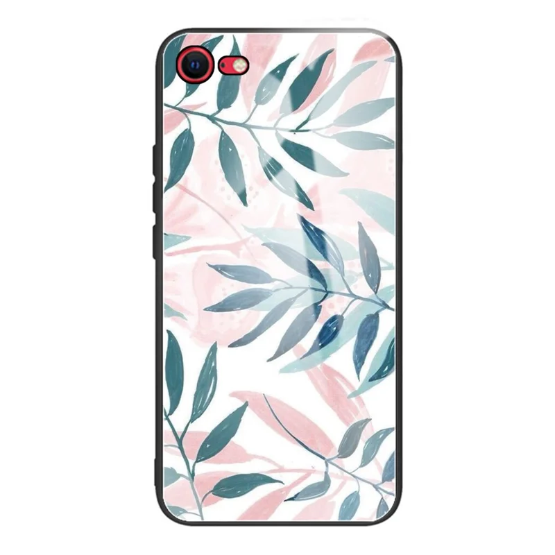 Tempered Glass + TPU Hybrid Case Pattern Printing Phone Cover for iPhone 7 4.7 inch/8 4.7 inch/SE (2020)/SE (2022) - Leaves
