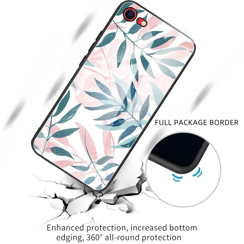 Tempered Glass + TPU Hybrid Case Pattern Printing Phone Cover for iPhone 7 4.7 inch/8 4.7 inch/SE (2020)/SE (2022) - Leaves