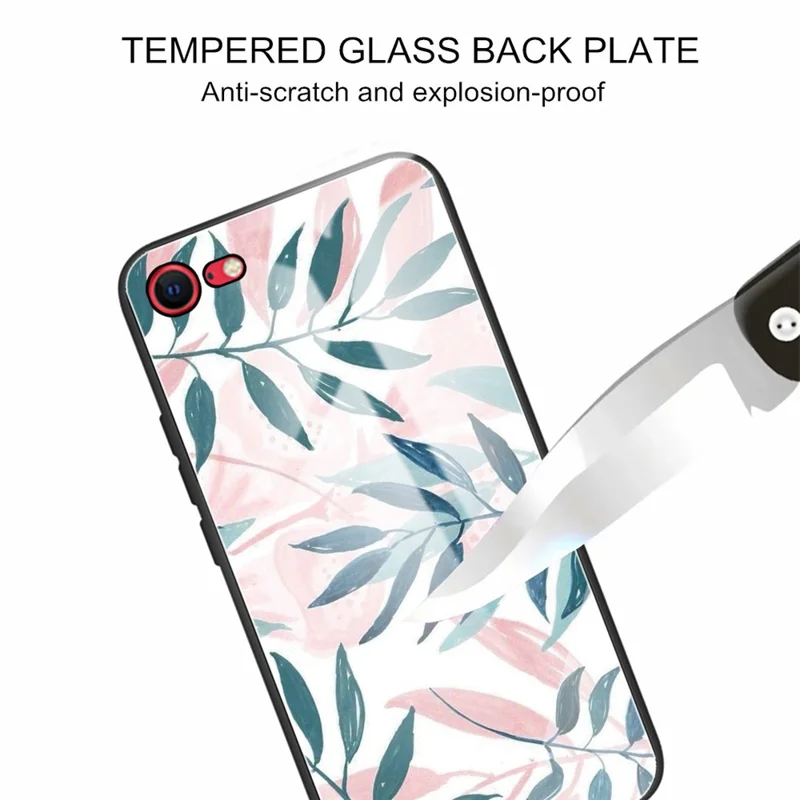 Tempered Glass + TPU Hybrid Case Pattern Printing Phone Cover for iPhone 7 4.7 inch/8 4.7 inch/SE (2020)/SE (2022) - Leaves
