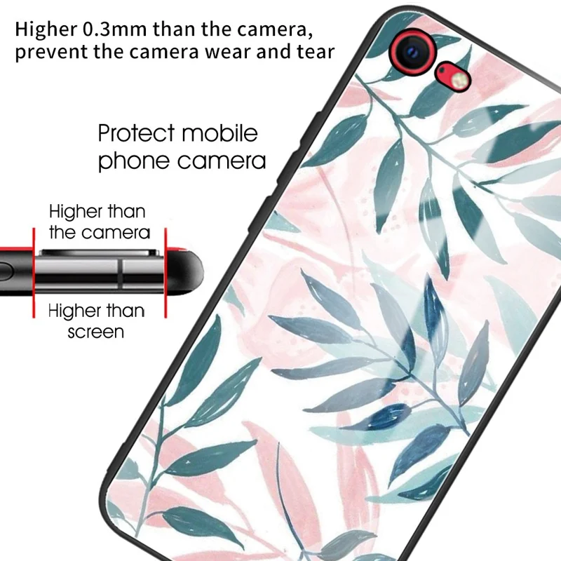 Tempered Glass + TPU Hybrid Case Pattern Printing Phone Cover for iPhone 7 4.7 inch/8 4.7 inch/SE (2020)/SE (2022) - Leaves