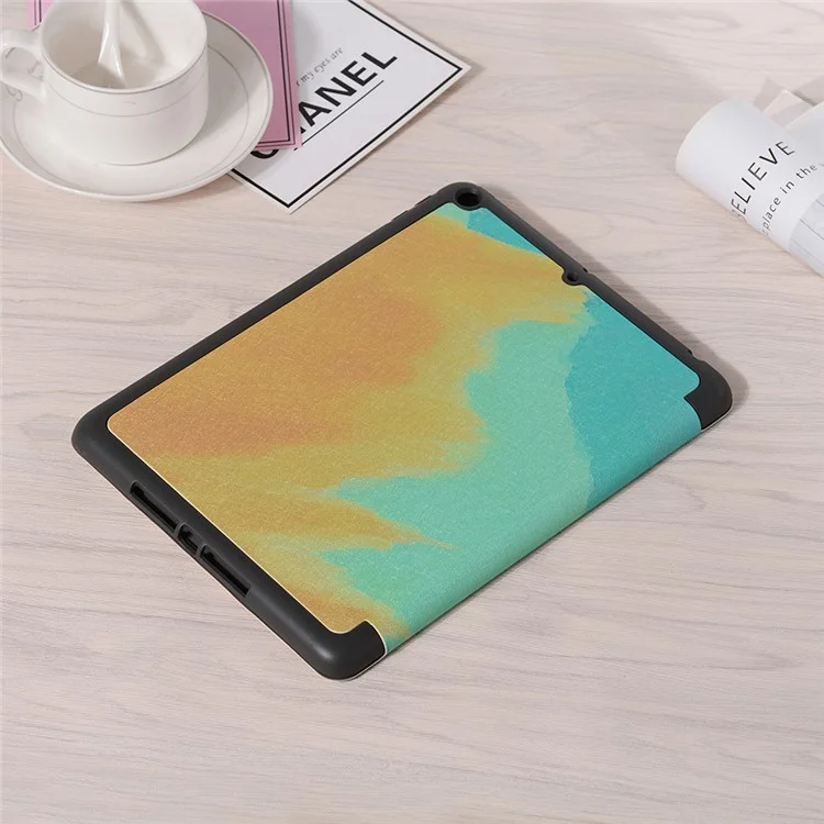Pattern Printing Leather Stand Protective Case with Pen Slot for iPad 10.2 (2021)/(2020)/(2019) - Green/Yellow