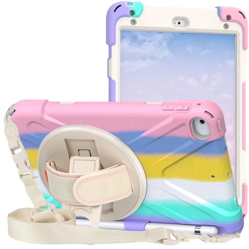 Drejelig standerdesign til tabletbeskytning + rem med farverigt regnbue-mønster til iPad mini 4/(2019) 7,9 tommer - Farverig/Rød