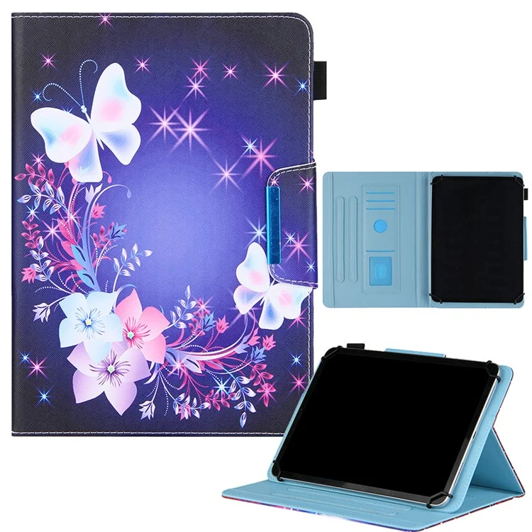 Cross Texture Pattern Printing Universal Leather Tablet Case for 8-inch Tablets - Butterfly and Flower