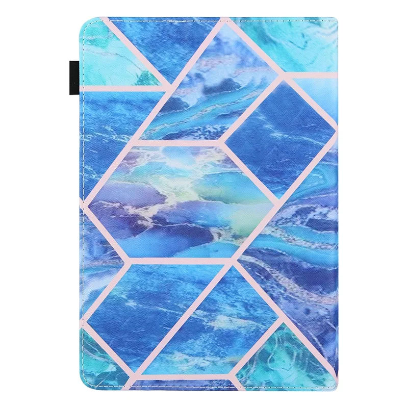 Universelet læderetui med tværgående struktur og blå geometrisk tryk til 8"-tabletter