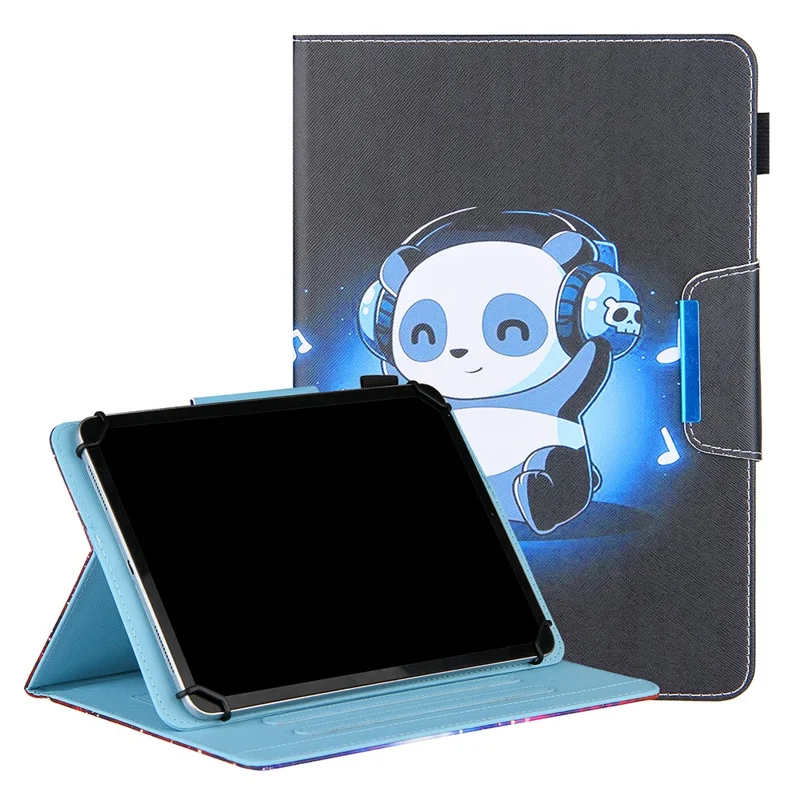 Uniwersalna skórzana obudowa z nadrukiem wzoru Cross Texture na tablet 8-calowy - Panda