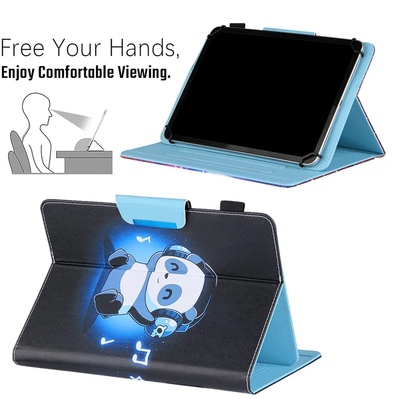 Uniwersalna skórzana obudowa z nadrukiem wzoru Cross Texture na tablet 8-calowy - Panda