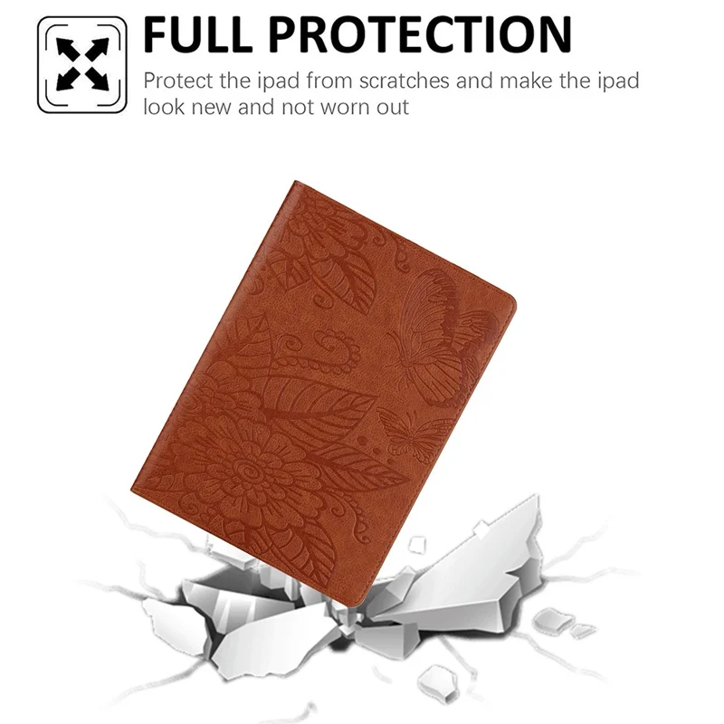 Leather Tablet Protective Shell with Pattern Imprinting for iPad 9.7-inch (2017)/(2018)/Air (2013)/Air 2/Pro 9.7 inch (2016) - Brown