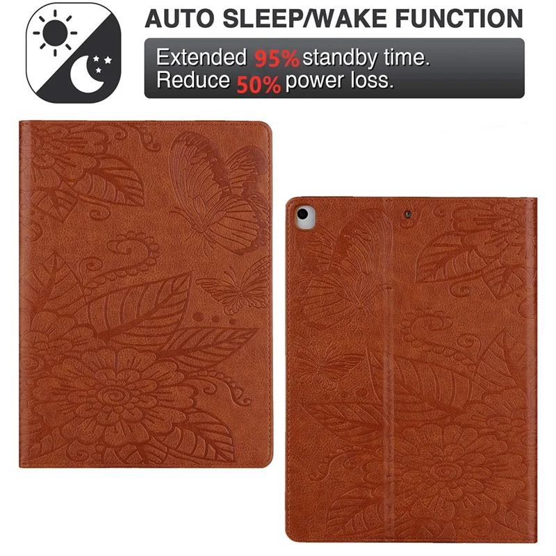 Leather Tablet Protective Shell with Pattern Imprinting for iPad 9.7-inch (2017)/(2018)/Air (2013)/Air 2/Pro 9.7 inch (2016) - Brown