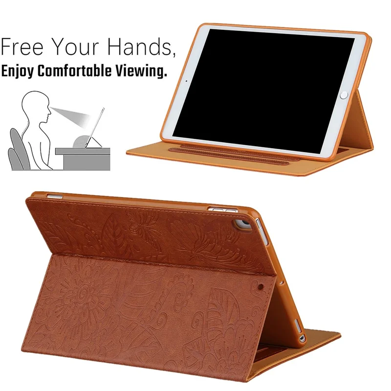 Leather Tablet Protective Shell with Pattern Imprinting for iPad 9.7-inch (2017)/(2018)/Air (2013)/Air 2/Pro 9.7 inch (2016) - Brown