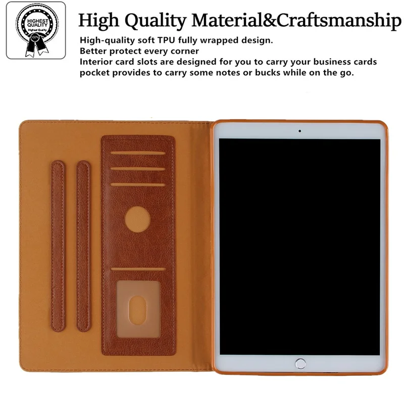 Leather Tablet Protective Shell with Pattern Imprinting for iPad 9.7-inch (2017)/(2018)/Air (2013)/Air 2/Pro 9.7 inch (2016) - Brown