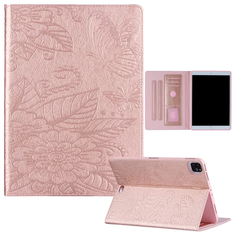 Full Protection Leather Tablet Protective Shell with Pattern Imprinting for iPad Air (2020) / Air (2022) / Pro 11-inch (2022) / (2021) / (2020) - Rose Gold