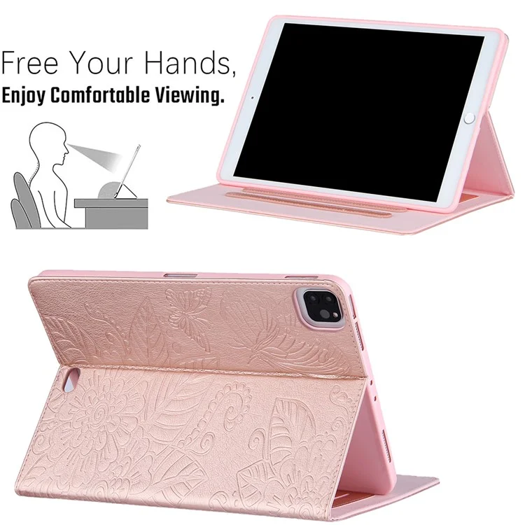 Full Protection Leather Tablet Protective Shell with Pattern Imprinting for iPad Air (2020) / Air (2022) / Pro 11-inch (2022) / (2021) / (2020) - Rose Gold