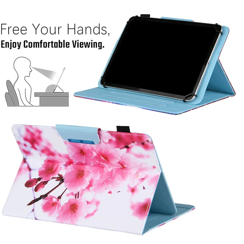 Pattern Printing Cross Texture Universal Leather Tablet Case for 7-inch Tablets - Pink Flowers