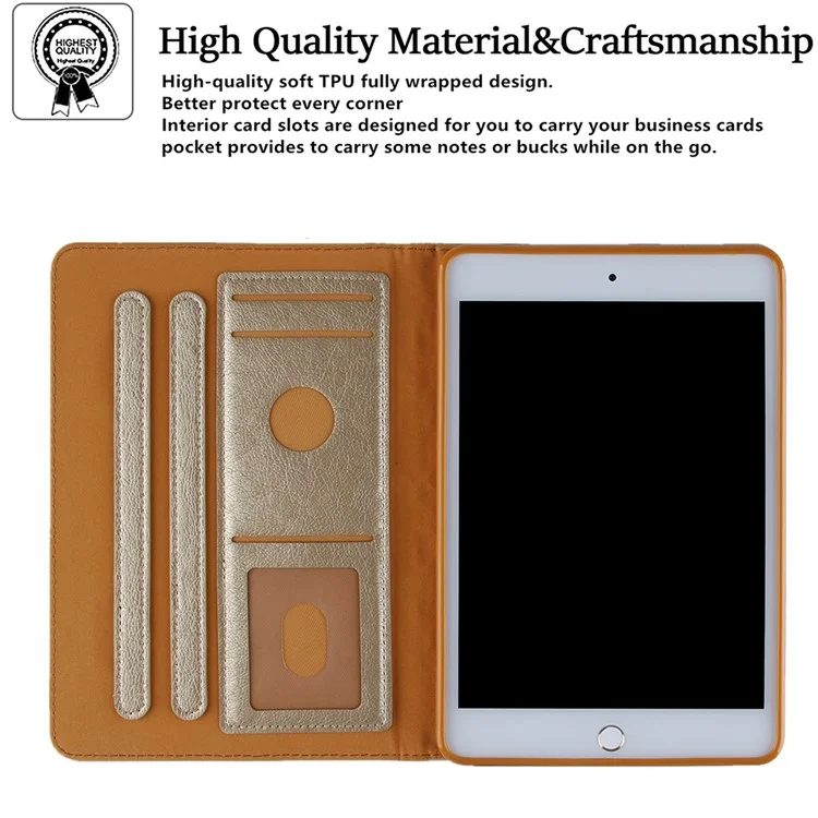 Pattern Imprinting Full Protection Leather Tablet Protective Shell for iPad Mini 1/2/3/4/(2019) 7.9 inch - Gold