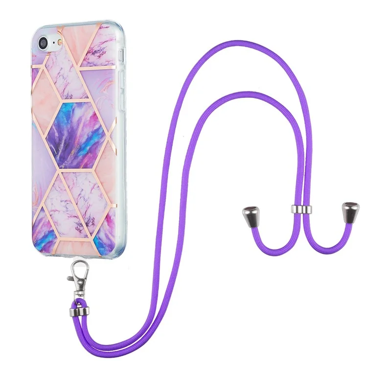 Funda de teléfono TPU con patrón de mármol de electrodepositación IMD de 2.0 mm y cordón para iPhone 7 de 4.7 pulgadas / 8 de 4.7 pulgadas / SE (2020) / SE (2022) - Morado claro