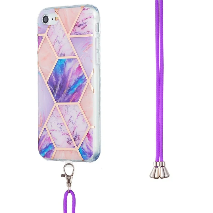 Funda de teléfono TPU con patrón de mármol de electrodepositación IMD de 2.0 mm y cordón para iPhone 7 de 4.7 pulgadas / 8 de 4.7 pulgadas / SE (2020) / SE (2022) - Morado claro