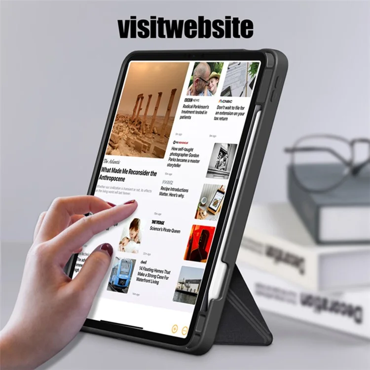 Origami Stand Strong Magnet Absorption Leather Smart Cover with Pen Slot for iPad Air 11 (2025) / (2024) / Air (2020) / Air (2022) - Black