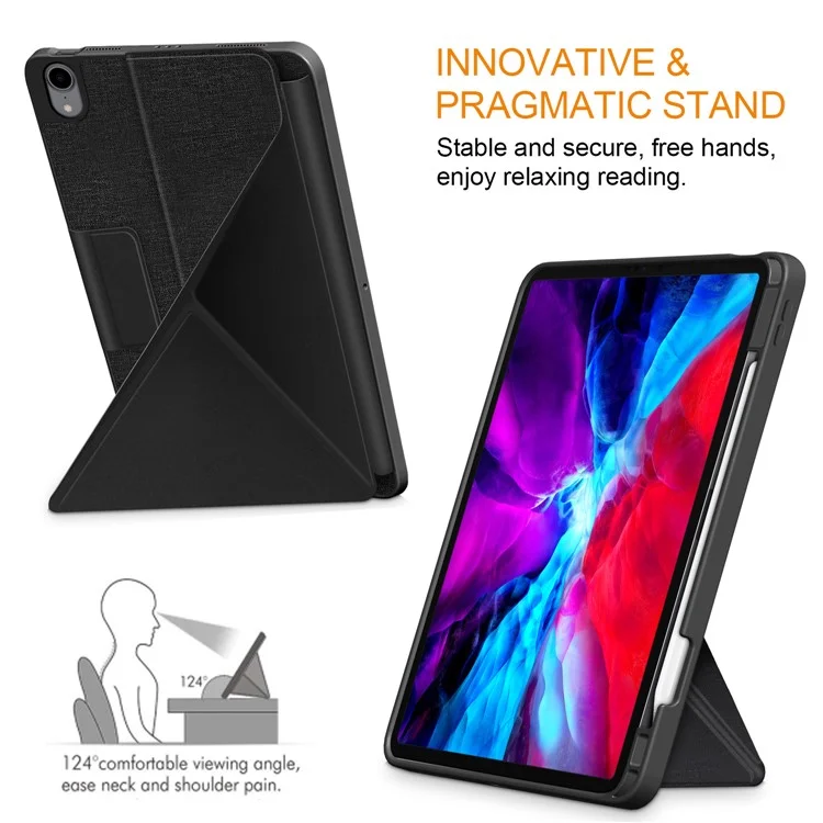 Origami Stand Strong Magnet Absorption Leather Smart Cover with Pen Slot for iPad Air 11 (2025) / (2024) / Air (2020) / Air (2022) - Black