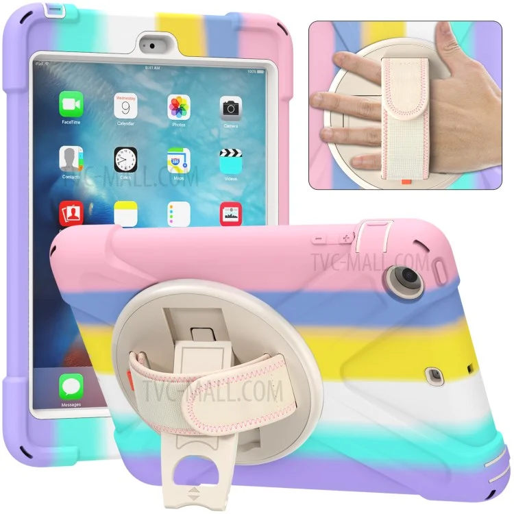 PC + Silicone Well-Protected Shock-Proof Tablet Cover with Rotary Kickstand for iPad Mini 1/2/3 - Pink