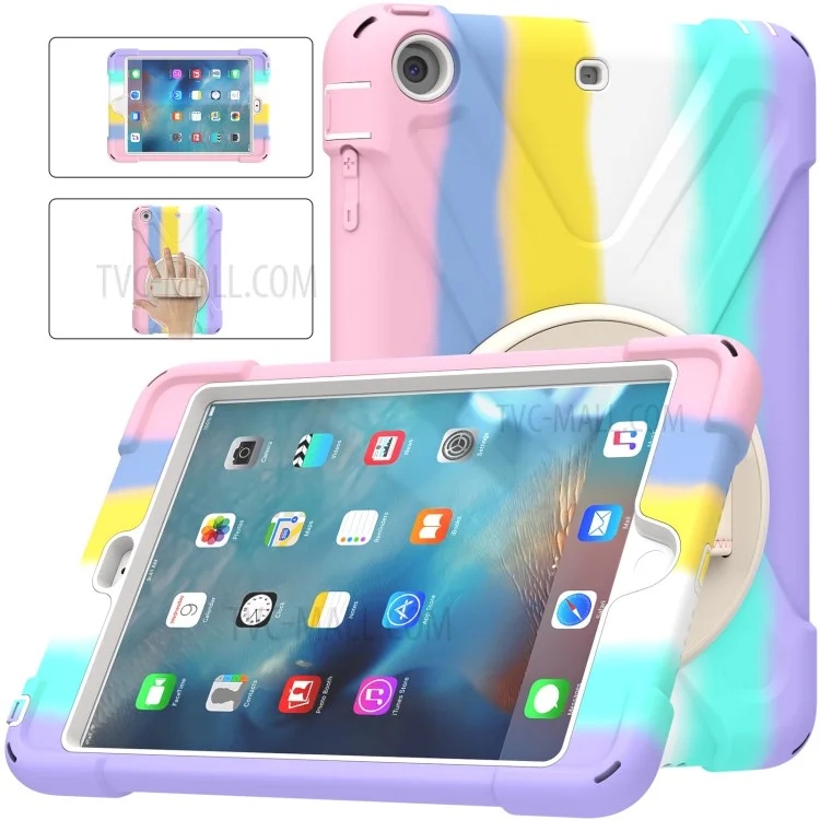 PC + Silicone Well-Protected Shock-Proof Tablet Cover with Rotary Kickstand for iPad Mini 1/2/3 - Pink