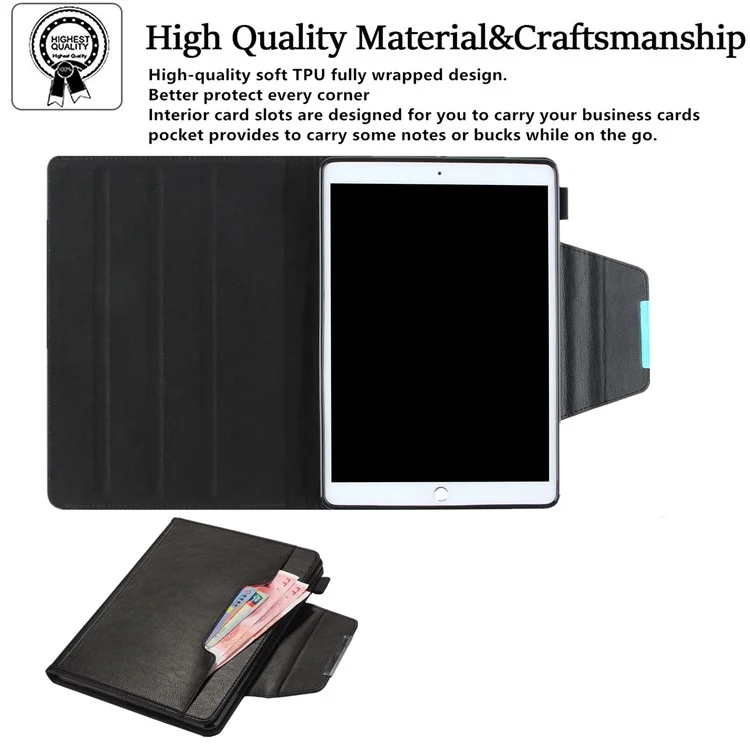 case de cubierta de tableta de cuero pu para ipad 10.2 (2021)/(2020)/(2019)/air 10.5 pulgadas (2019)/pro 10.5 pulgadas (2017) - negro