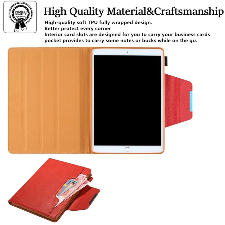 PU Leather Tablet Cover Case with Card Slot for iPad 9.7-inch (2017)/(2018)/Air (2013)/Air 2/Pro 9.7 inch (2016) - Red