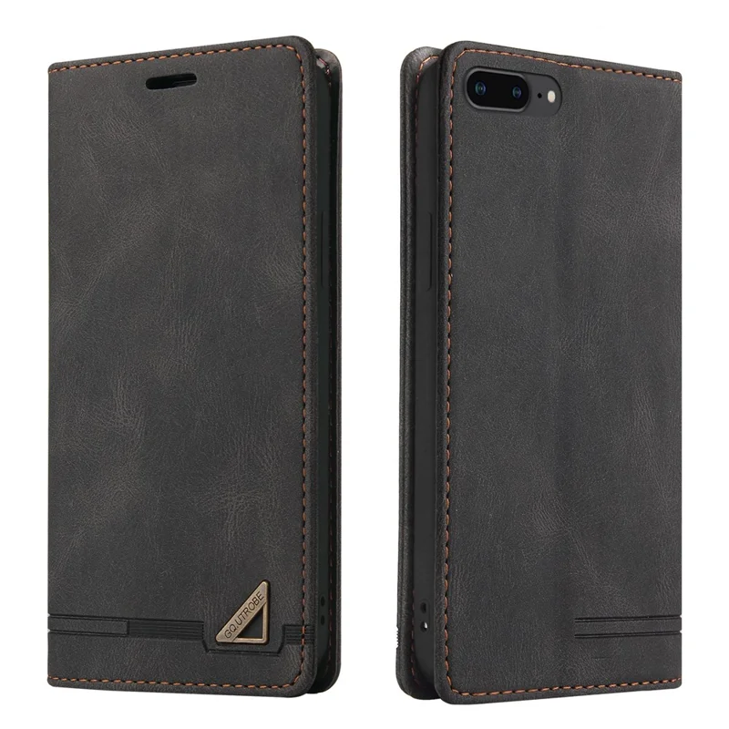 GQ.UTROBE Auto- absorbed Quality Leather Phone Shell Case with Anti-theft Swiping Design for iPhone 7 4.7 inch/8 4.7 inch/SE (2020)/SE (2022) - Black