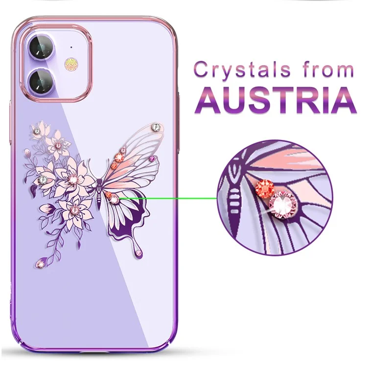 KINGXBAR Butterfly Series Luxury Authorized Swarovski Crystals Clear PC Phone Case for iPhone 12 Pro/12 - Purple