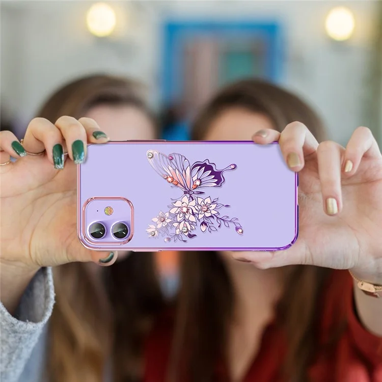 KINGXBAR Butterfly Series Luxury Authorized Swarovski Crystals Clear PC Phone Case for iPhone 12 Pro/12 - Lila