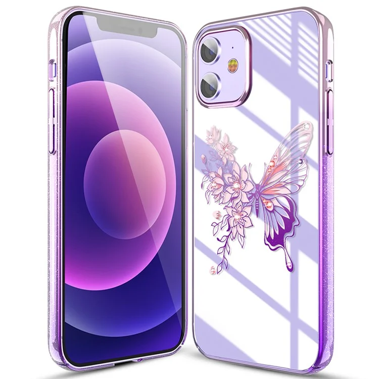 KINGXBAR Butterfly Series Luxury Authorized Swarovski Crystals Clear PC Phone Case for iPhone 12 Pro/12 - Lila