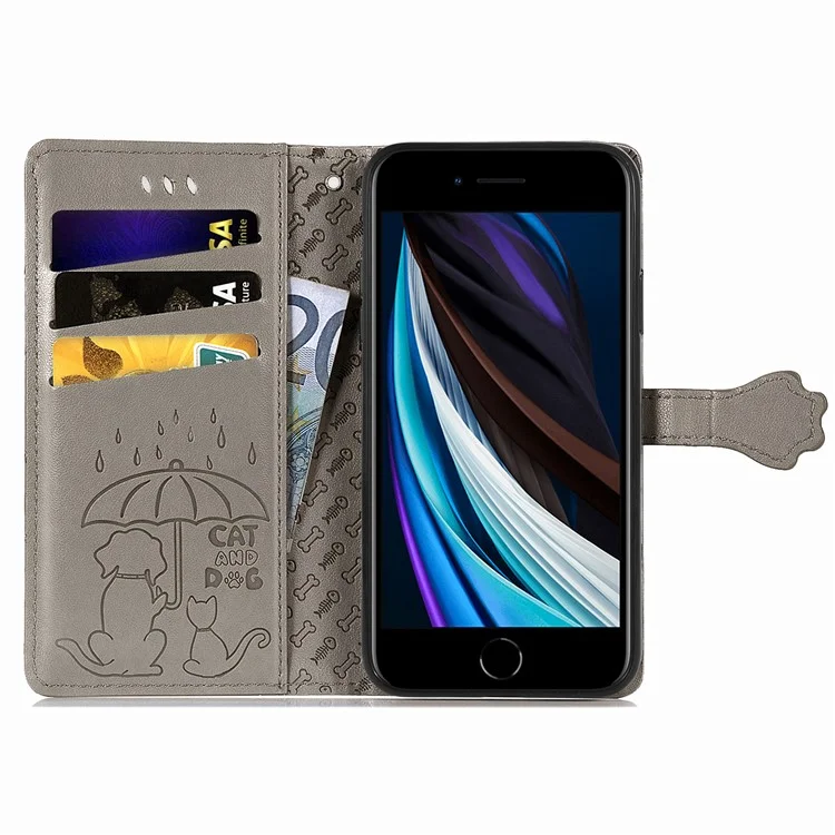 custodia in pelle magnetica con motivo a gatto impronta per iphone 7 4,7 pollici/8 4,7 pollici/se (2020)/se (2022)/6 - grigio