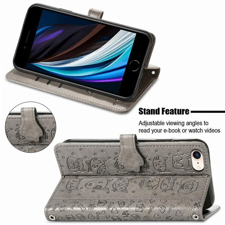 custodia in pelle magnetica con motivo a gatto impronta per iphone 7 4,7 pollici/8 4,7 pollici/se (2020)/se (2022)/6 - grigio