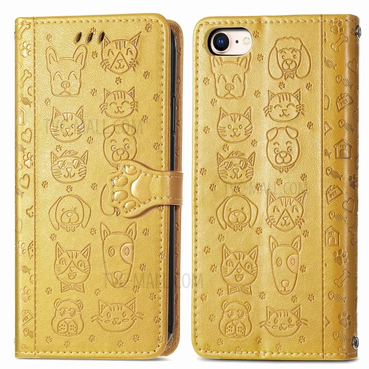 caso de suporte de couro magnético com padrão de cão de gato imprimível para iphone 7 4,7 polegadas/8 4,7 polegadas/se (2020)/se (2022)/6 - amarelo