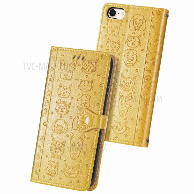 caso de suporte de couro magnético com padrão de cão de gato imprimível para iphone 7 4,7 polegadas/8 4,7 polegadas/se (2020)/se (2022)/6 - amarelo