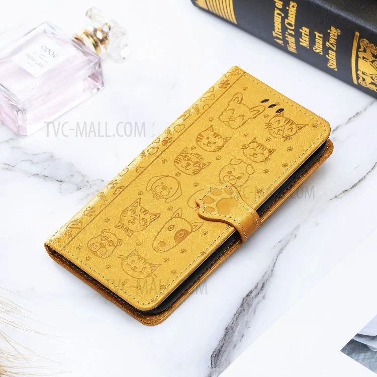 caso de suporte de couro magnético com padrão de cão de gato imprimível para iphone 7 4,7 polegadas/8 4,7 polegadas/se (2020)/se (2022)/6 - amarelo