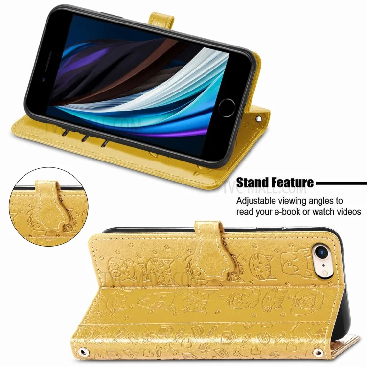 caso de suporte de couro magnético com padrão de cão de gato imprimível para iphone 7 4,7 polegadas/8 4,7 polegadas/se (2020)/se (2022)/6 - amarelo