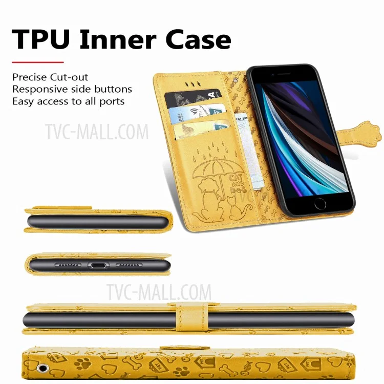 caso de suporte de couro magnético com padrão de cão de gato imprimível para iphone 7 4,7 polegadas/8 4,7 polegadas/se (2020)/se (2022)/6 - amarelo