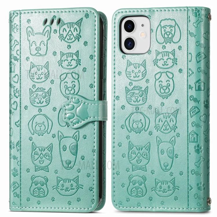 Imprinting Cat Dog Pattern Design Magnetic's Leather Stand Case Per Iphone 11 6,1 Pollici - Verde