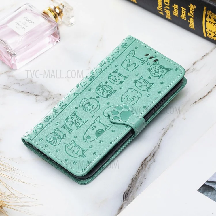 Imprinting Cat Dog Pattern Design Magnetic's Leather Stand Case Per Iphone 11 6,1 Pollici - Verde